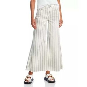 NEW FRAME Le Palazzo Striped Raw Wide Leg Jeans in Indigo Multi Size 30/10